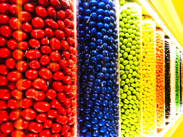 istock Assorted colorful candies in glass bowls 1129667975