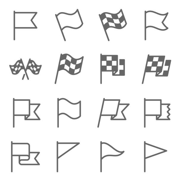 flaga sign vector line icon set. zawiera takie ikony jak maszt, flaga startowa, wyścig, zwycięzca i inne. rozszerzony skok - flaga sportowa stock illustrations