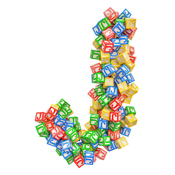 Letter J, from ABC Alphabet Wooden Blocks. 3D rendering isolated on white background