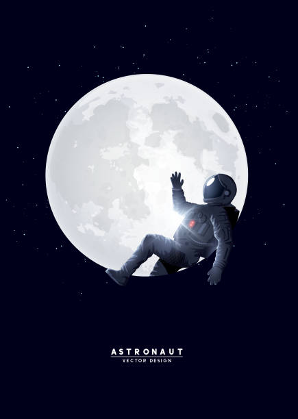Spaceman Astronaut Relaxing On The Moon A spaceman astronaut relaxing on the moon. Vector illustration. moon silhouettes stock illustrations