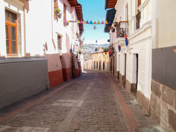Narrow alley in Quito stock photo