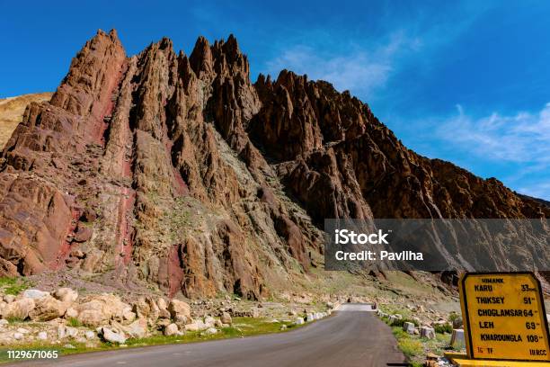 View Of The Mountainous Landscape Of The Himalayas Connecting Road Lehmanali Jammu And Kashmir Ladakh Region Tibet India Stock Photo - Download Image Now