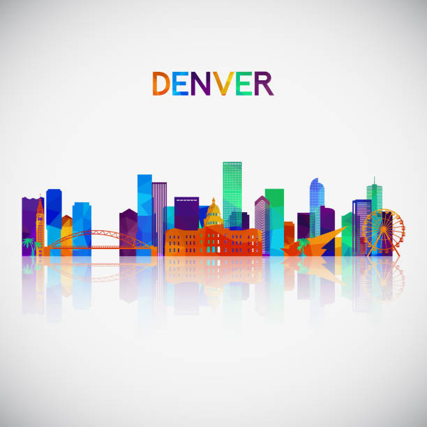 ilustrações, clipart, desenhos animados e ícones de silhueta de horizonte de denver em estilo geométrico colorido. símbolo para seu projeto. ilustração em vetor. - denver skyline