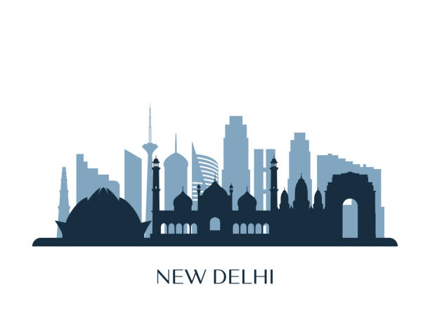 New Delhi skyline, monochrome silhouette. Vector illustration. New Delhi skyline, monochrome silhouette. Vector illustration. delhi stock illustrations