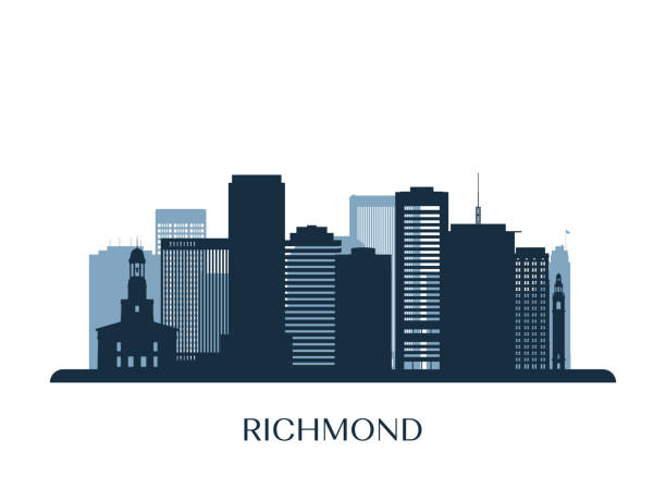 ilustrações, clipart, desenhos animados e ícones de horizonte de richmond, silhueta monocromático. ilustração em vetor. - richmond virginia virginia skyline urban scene