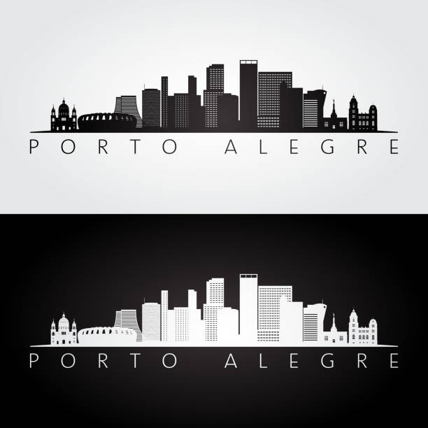 illustrations, cliparts, dessins animés et icônes de porto alegre skyline et repères silhouette, noir et blanc design, illustration vectorielle. - rio grande illustrations