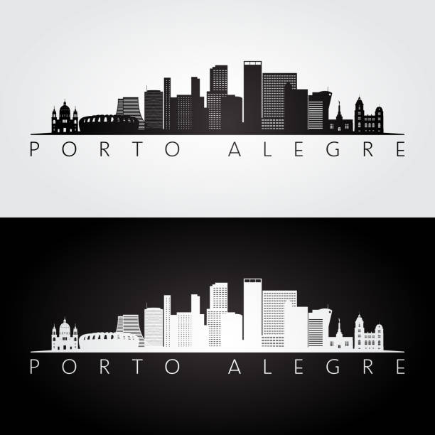 Porto Alegre skyline and landmarks silhouette, black and white design, vector illustration. Porto Alegre skyline and landmarks silhouette, black and white design, vector illustration. porto alegre stock illustrations