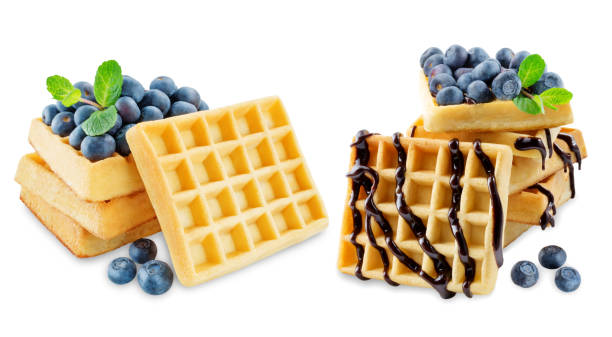 istock Waffeles berries and mint leaf on a white background 1129674350