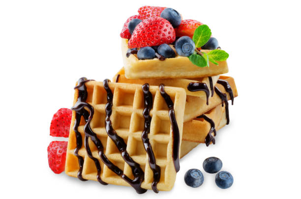 istock Waffeles berries and mint leaf on a white background 1129674361