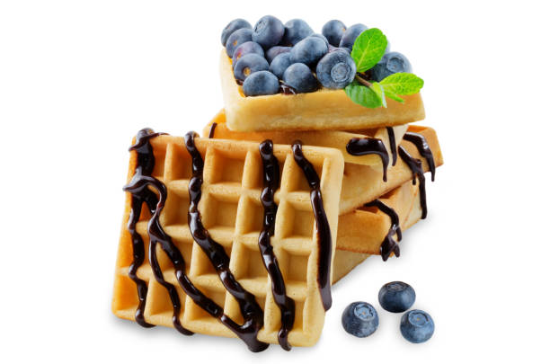 istock Waffeles berries and mint leaf on a white background 1129674366
