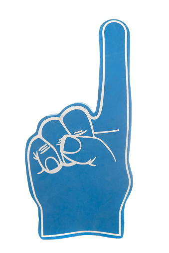 An isolated blue colored foam finger.