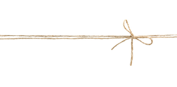 Twine rope with bow isolated.Package decor.