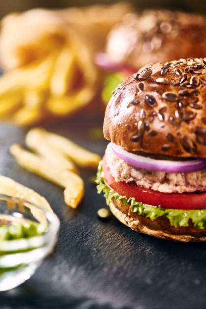 istock Tasty homemade burger with chicken 1129687789