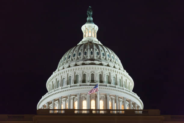 American capitol building at night. Dome close-up.