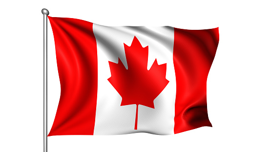 Canadian flag with fabric structure in the wind