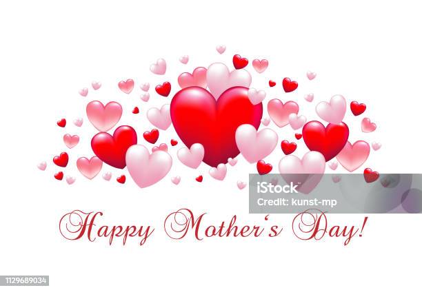 Banner With Hearts For Mothers Day Card With Greetings For Mothers Day In English Vector Illustration Isolated On White Background Stock Illustration - Download Image Now