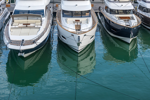 Luxury yacht by Miami Beach marina.