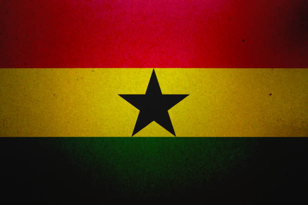 Ghana flag on pole. Metal flagpole. National flag of Ghana 3D illustration isolated on white