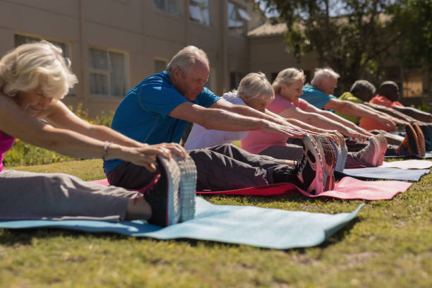 Group of senior people exercising in the park