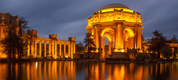 Palace of Fine Arts at night, San Francisco, California, USA stock photo