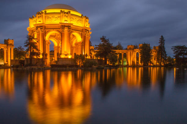 Palace of Fine Arts at night, San Francisco, California, USA stock photo