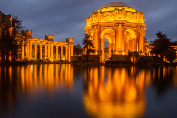 Palace of Fine Arts at night, San Francisco, California, USA stock photo