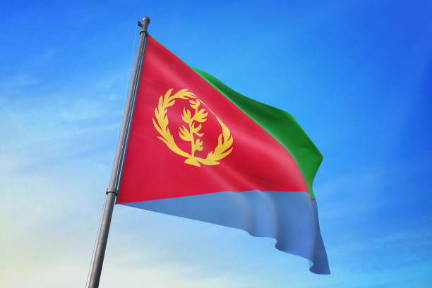 Eritrea flag waving in the blue sky in the wind