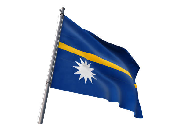 istock Nauru flag waving isolated white background 1129726730