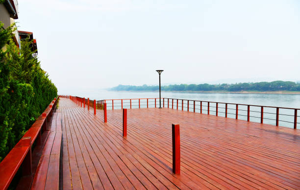 istock Wooden walkway Terrace on view river  landscape with balcony outdoors amazing viewpoint 1129729405