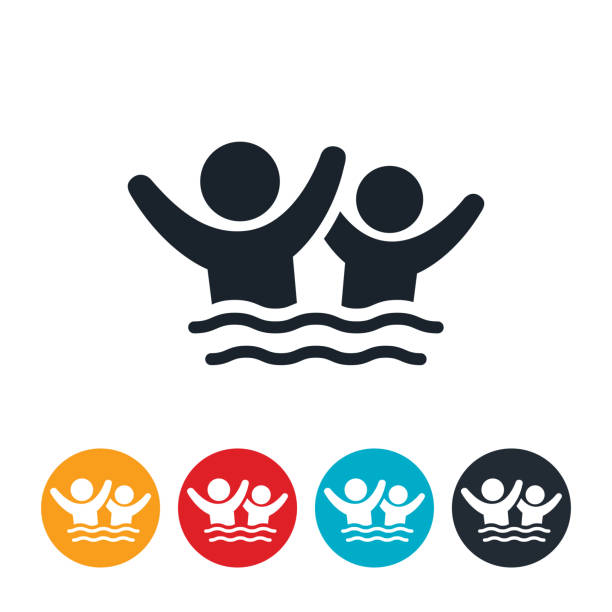 Children Playing In Water Icon An icon of two children playing in water. swimming icons stock illustrations