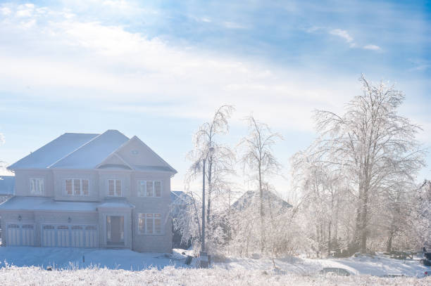 Ontario,Canada - Dec. 24, 2013: Residential area covered with ice after the powerful frozen rain storm in Ontario.