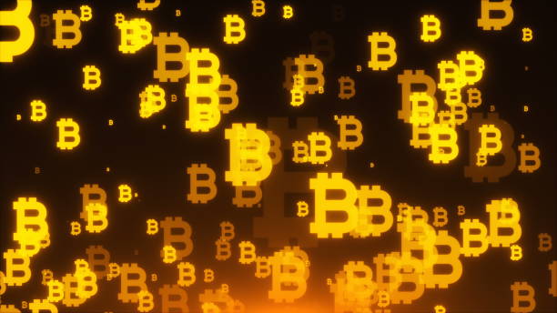 Many gold bitcoin symbols are in space, business 3d rendering background, internet backdrop