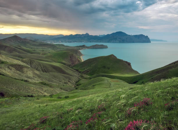 istock Sea spring bay. View from the mountain. Nature composition. 1129748866