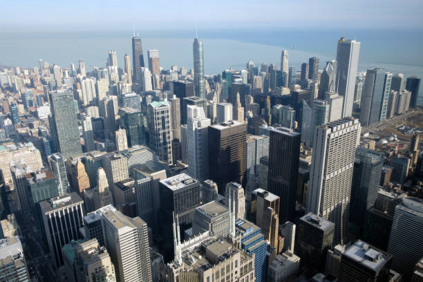 istock Chicago downtown aerial view looking over Lake Michigan 1129752475