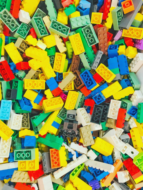 closeup colored toy bricks background stock photo