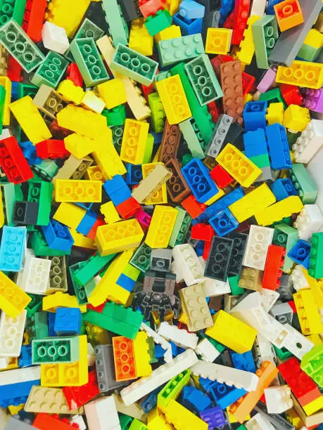 closeup colored toy bricks background