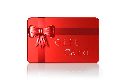 Red Gift Card And Red Tied Bow Isolated On White With Clipping Path