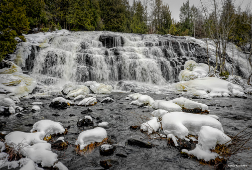 This incredible waterfalls flows all winter long through the winter setting of the Upper Peninsula.  This waterfalls is part of the many waterfalls of Upper Peninsula of Michigan.