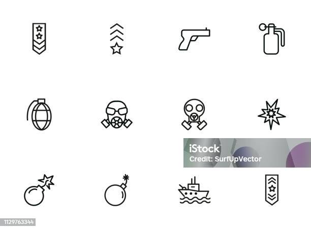 Forces Line Icon Set Stock Illustration - Download Image Now - Air Force, Armed Forces, Armed Forces Rank