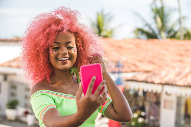 Beautiful afro woman using cellphone