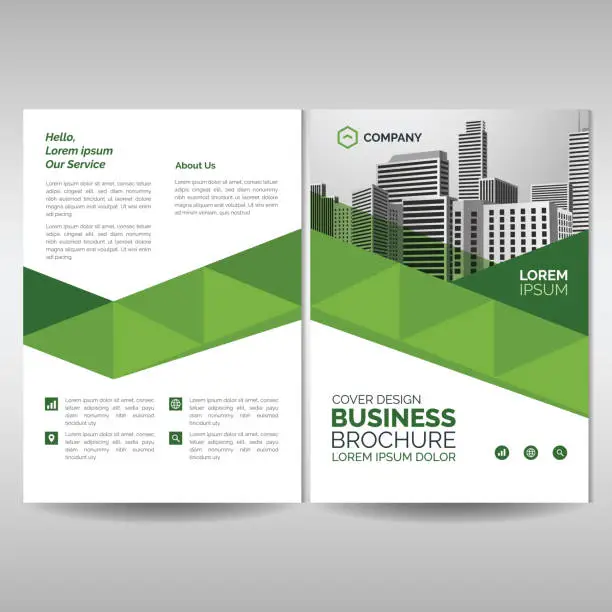 Vector illustration of Business brochure cover layout template with green geometric shapes