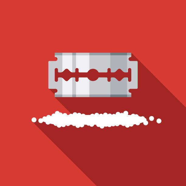 Razor Blade and Cocaine Drug Icon A flat design icon with a long shadow. File is built in the CMYK color space for optimal printing. Color swatches are global so it’s easy to change colors across the document. razor blade stock illustrations