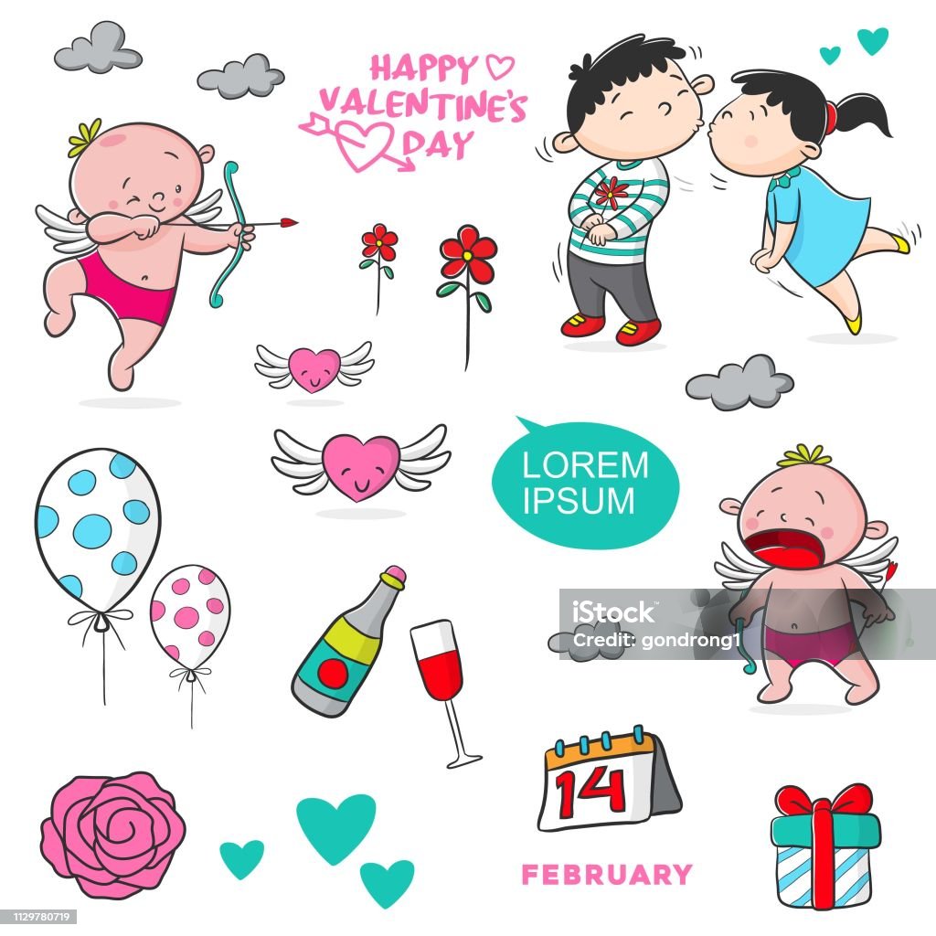 set vector illustration happy valentine's day doodle pattern happy valentine's day, vector illustration, set vector design Adult stock vector