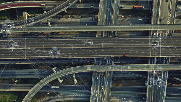 istock Futuristic Driverless Cars on the Elevated Expressway 1129781709