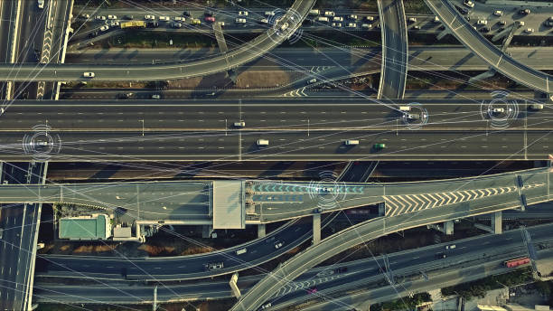 istock Futuristic Driverless Cars on the Elevated Expressway 1129781711