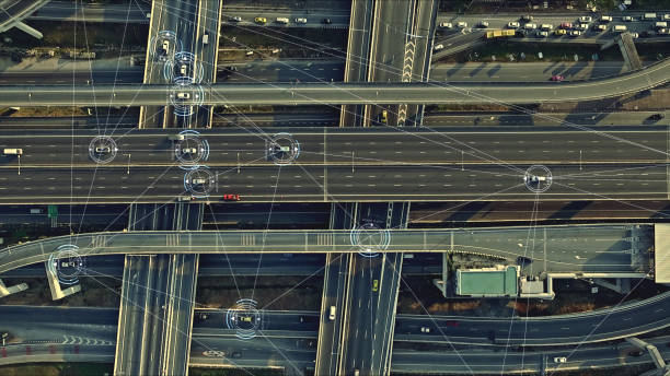 istock Futuristic Driverless Cars on the Elevated Expressway 1129781729