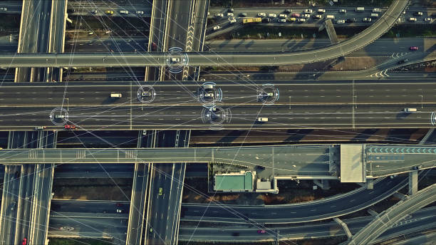 istock Futuristic Driverless Cars on the Elevated Expressway 1129781730