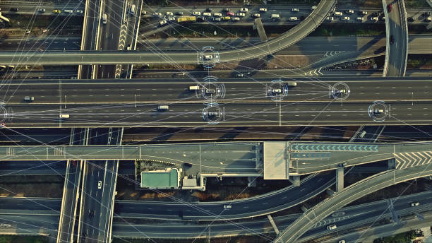 istock Futuristic Driverless Cars on the Elevated Expressway 1129781737