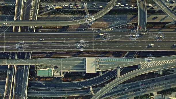 istock Futuristic Driverless Cars on the Elevated Expressway 1129781741