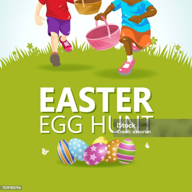 Easter Egg Hunt Party Stock Illustration - Download Image Now - Easter Egg Hunt, Child, Vector